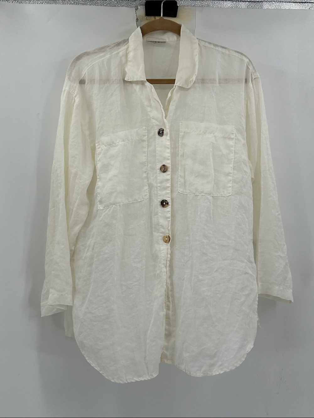 Kleen Womens 100% Linen Button Down Long Sleeve Top Size M Ivory